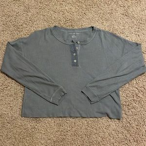 Cropped teal quarter button up long sleeve